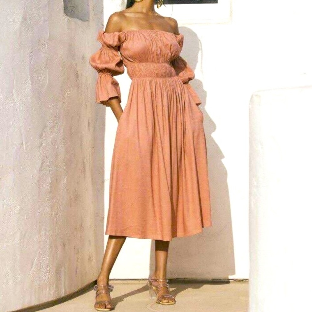 Cult Gaia NWT Pink Stella Linen-blend Midi Dress size Large